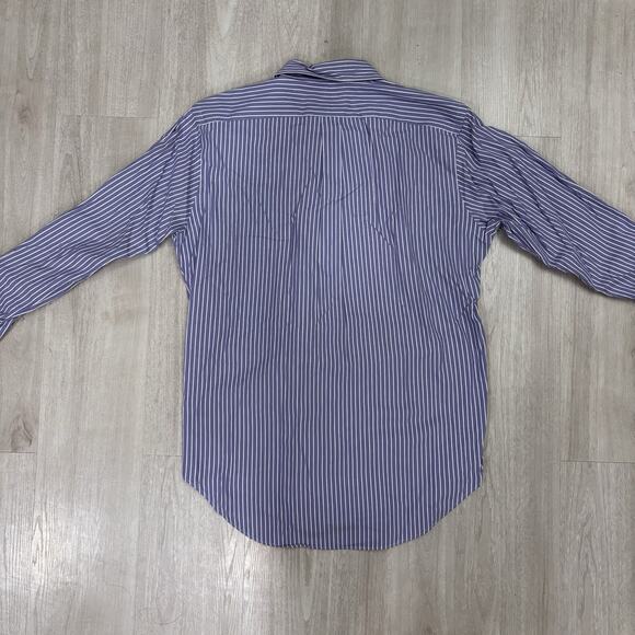 Ralph Lauren Polo Men Long Sleeve Blue Stripe L Classic Fit Button Up Brown Pony - Picture 7 of 9